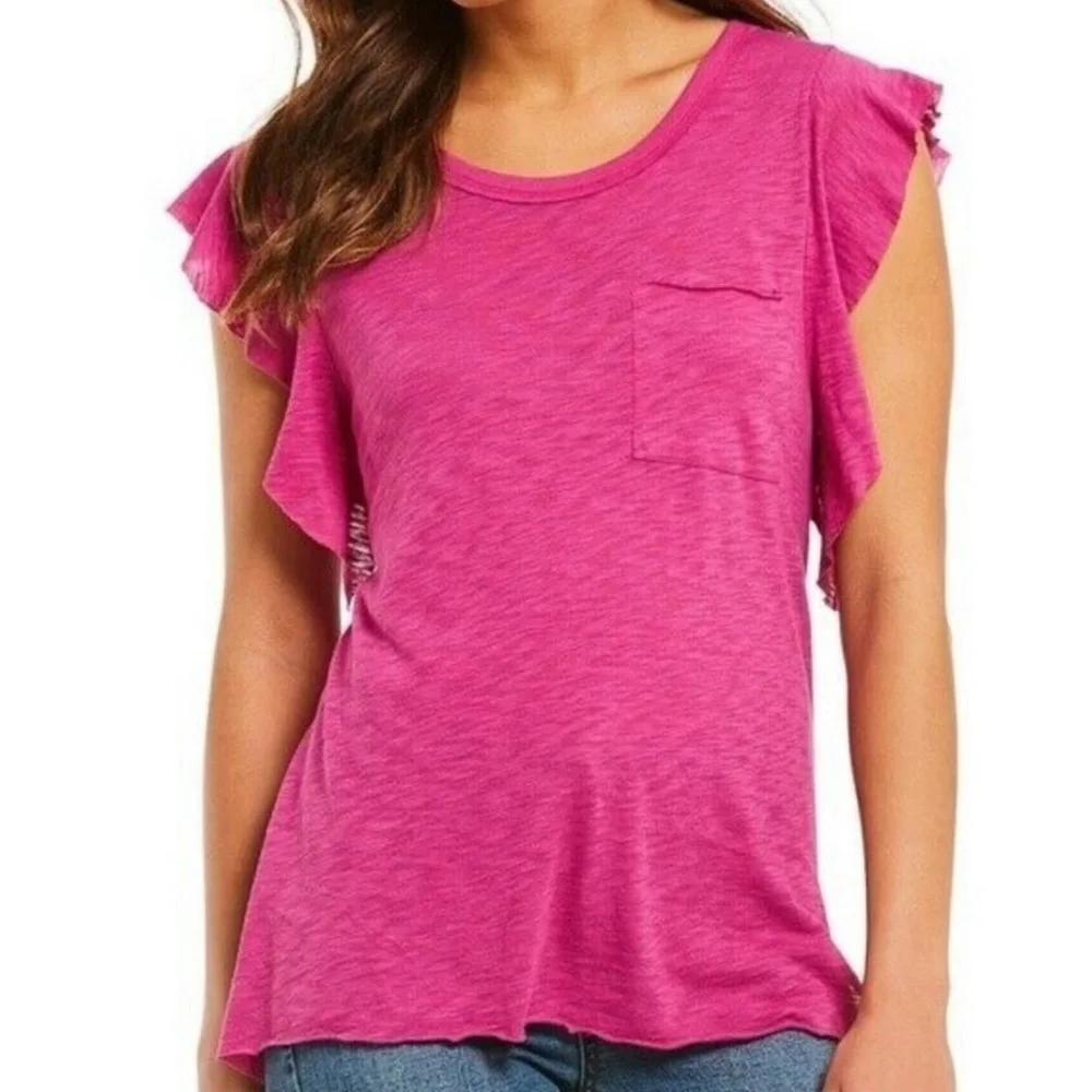 Free People We The Free So Easy Ruffle Sleeve Knit Top Size Small Women